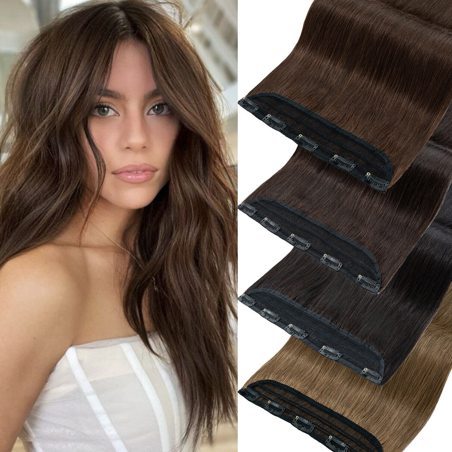CLEARANCE One Piece Clip in Wavy Curly 100% Remy Human Hair Extensions Remy 24″