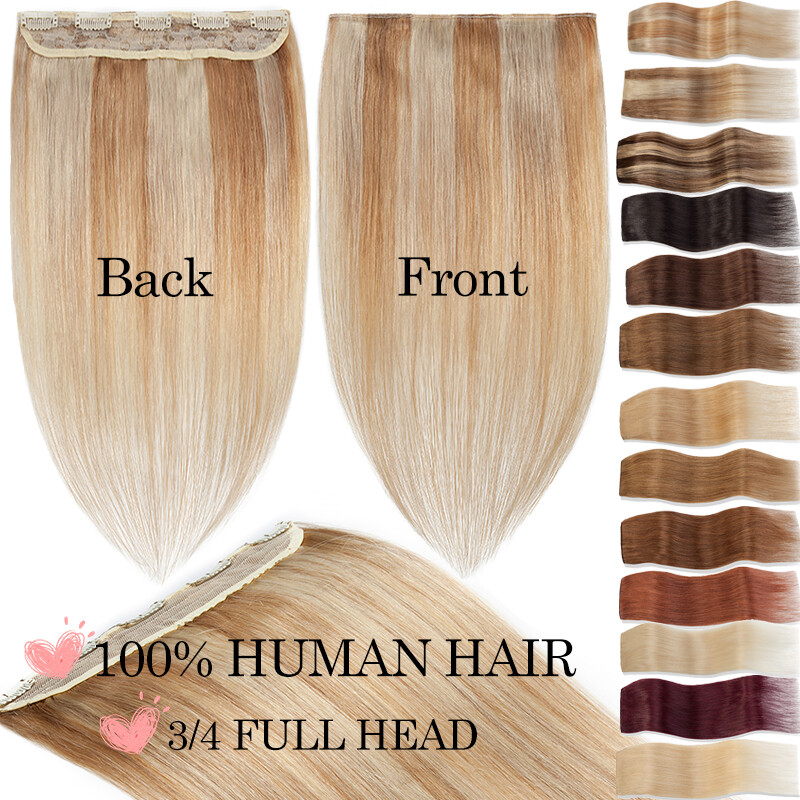 100% Remy Clip in One Piece Real Remi Human Hair Extensions Balayage Full Head