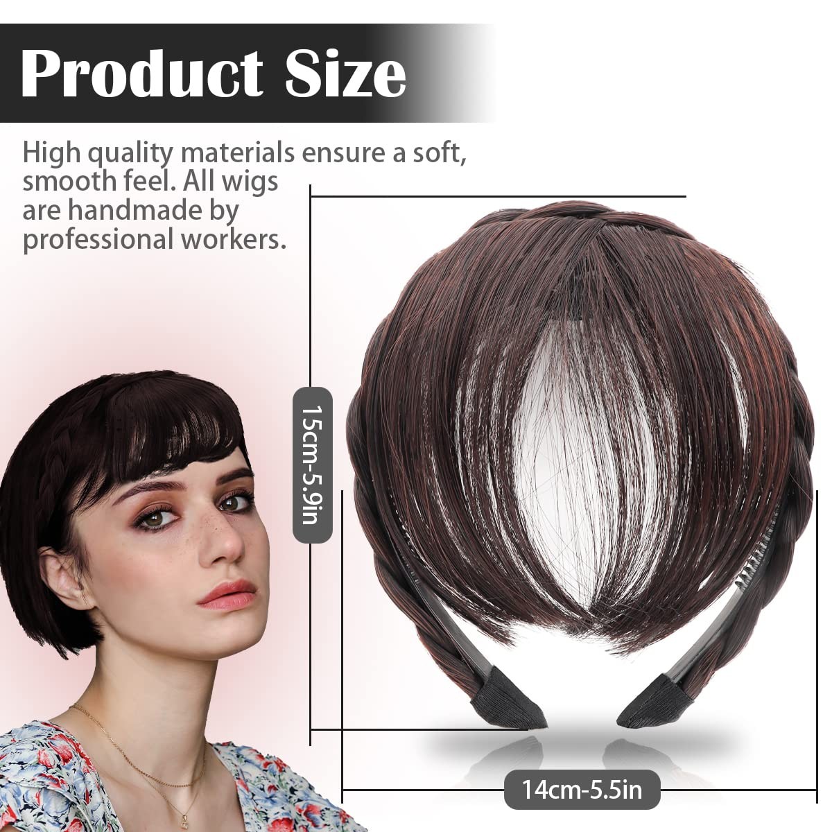 Front Hair Bangs Wigs Headband, Synthetic Wigs Headband for Women Girls (Dark…