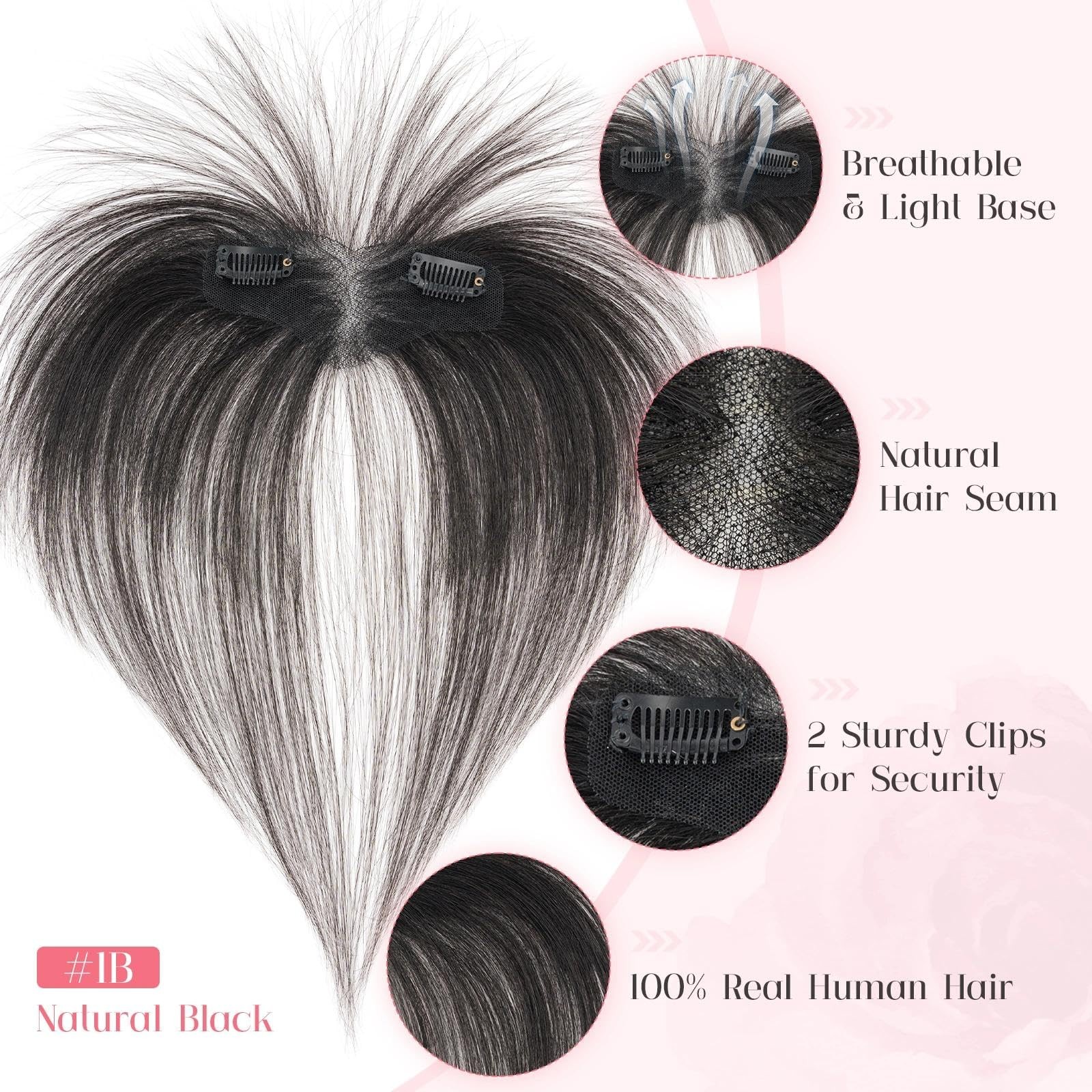 Hairro Clip In Side Bangs 100 Real Human Hair 3D 360 Cover Hand-Tied Fake Bangs