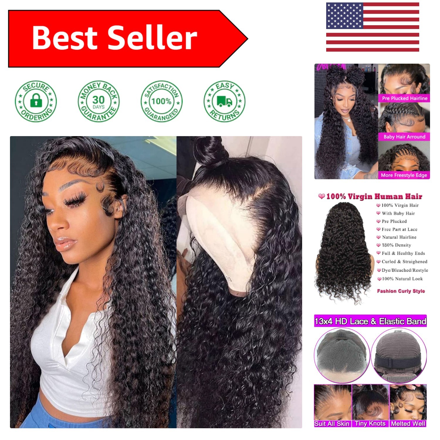 Natural Color 22 Inch Human Hair Wet and Wavy Wig – 180 Density, Stylish & Soft