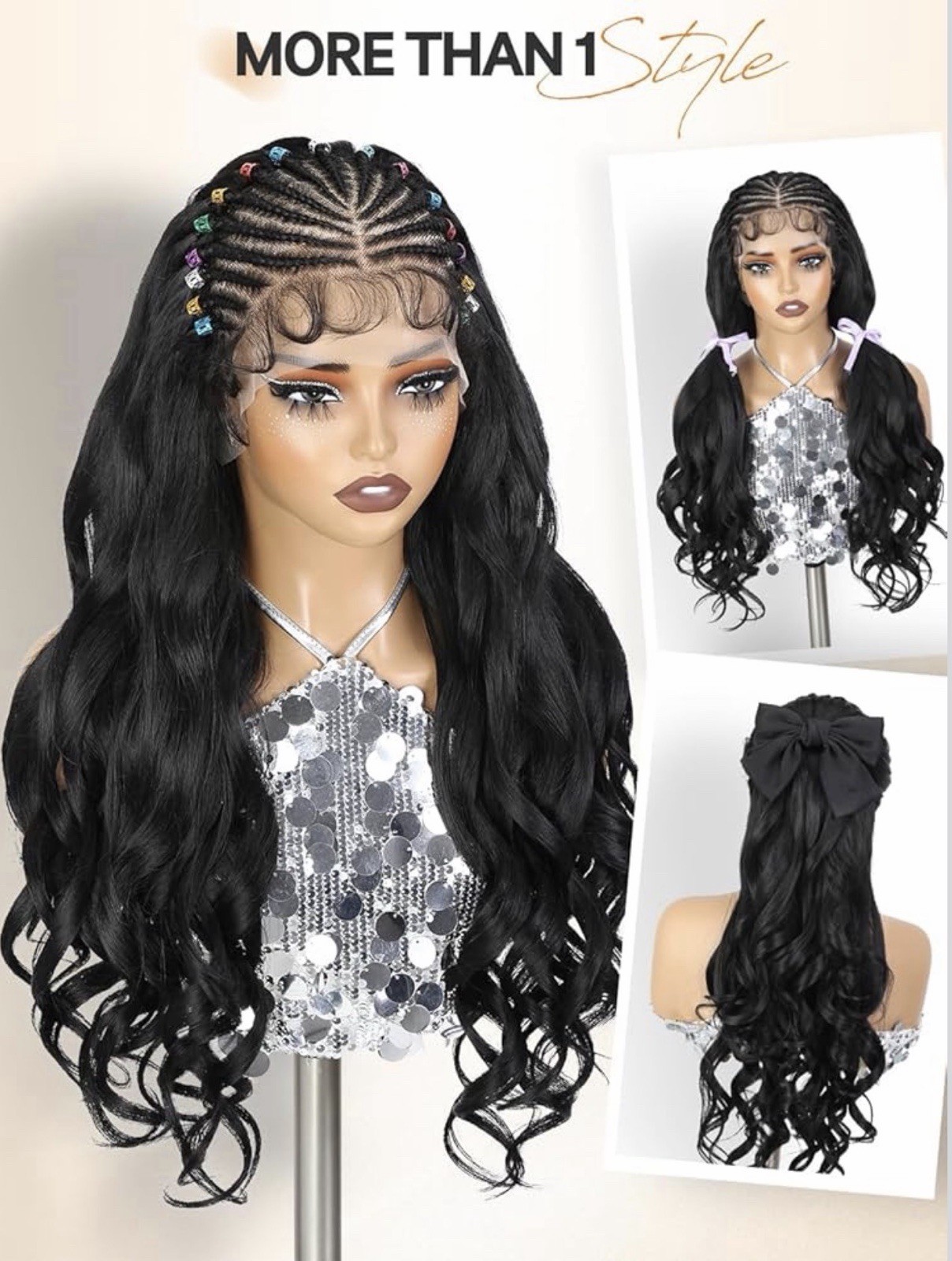 13X6 Lace Front Light Yaki Curly Wigs Pre- braided Cornrow W/ Baby Hairs