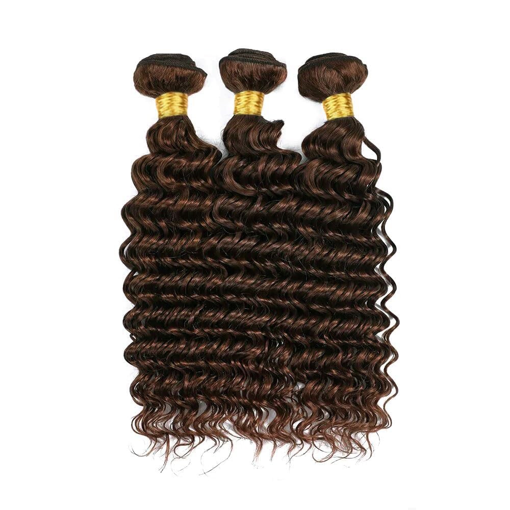 Deep Wave Human Hair Bundles 20 Inch #4 Chocolate Brown Extensions 22 18 Inch
