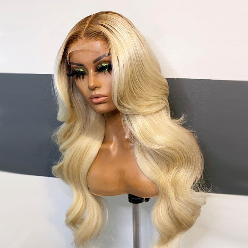 Pre Plucked Lace Frontal Wigs 150% Density Ombre 1B/613 Color Blonde Body Wave