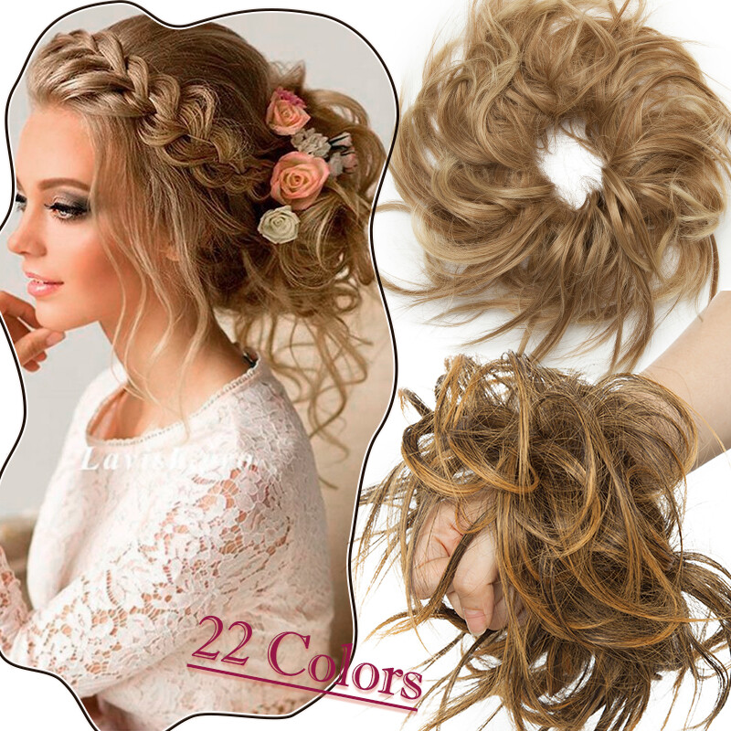 Natural Curly Messy Bun Hair Piece Scrunchie Updo Extensions Real as Human Thick