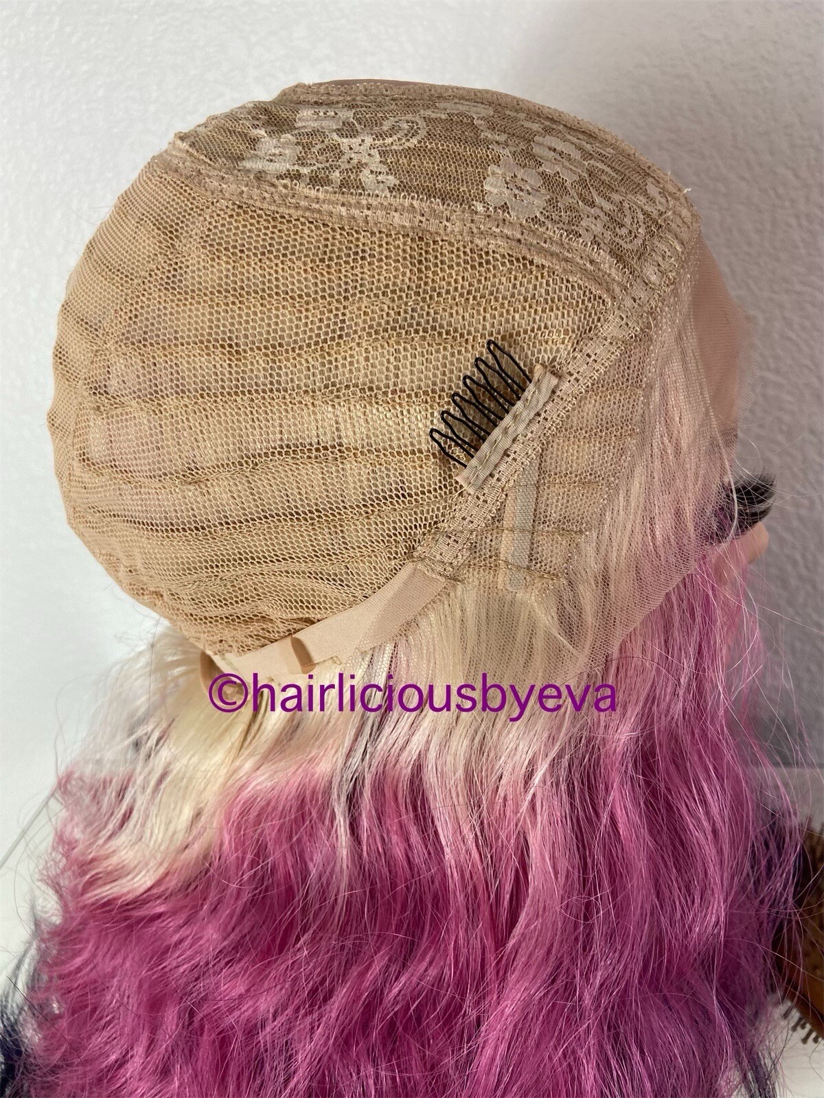 Pastel wig rainbow ombré blonde purple pink middle part wavy 26 inch long