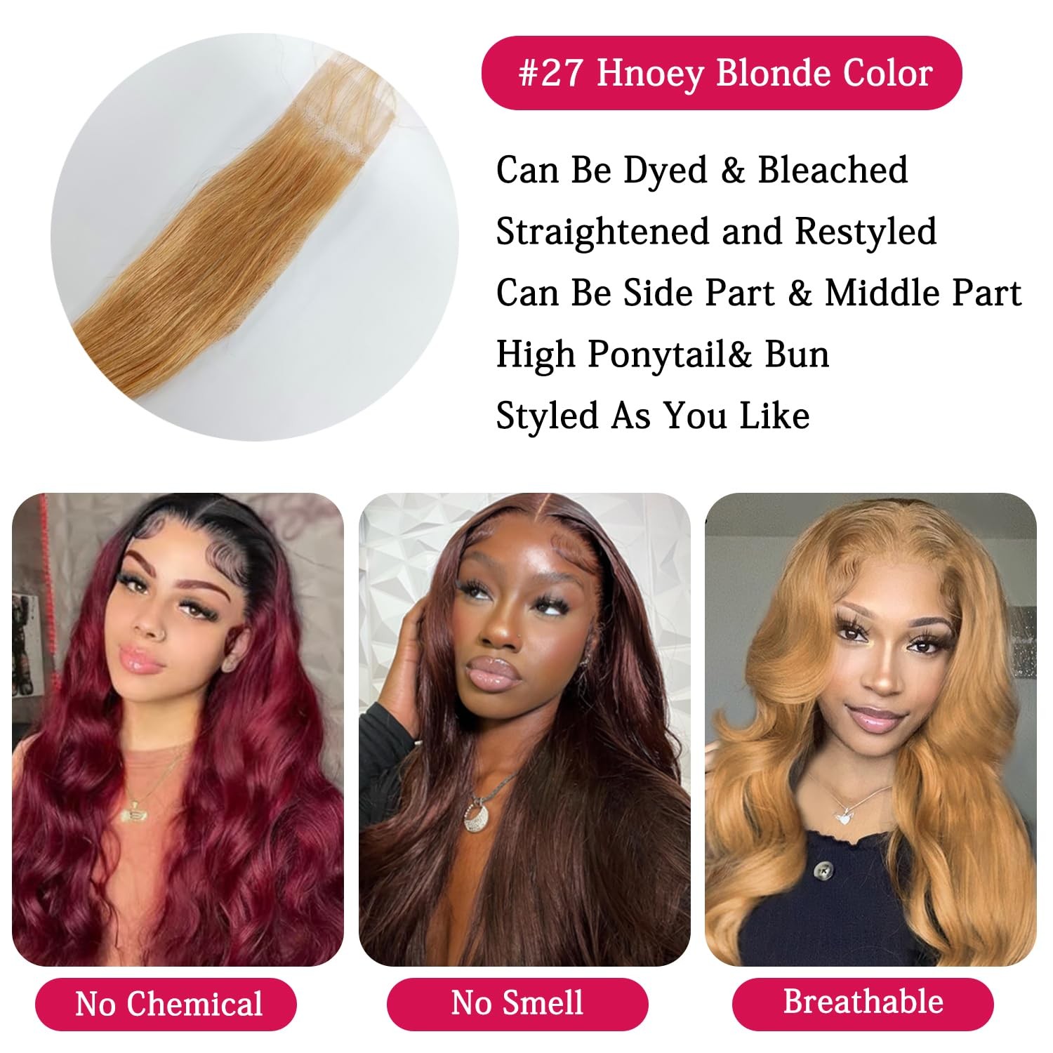 Isufer 27 Frontal Honey Blonde Closure 2X6 Hd Transparent Lace Frontal Closure