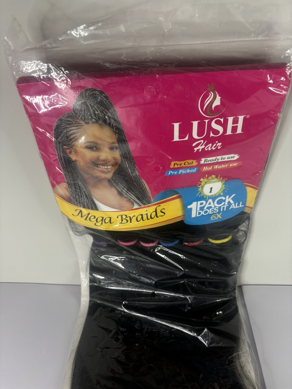 Mega Braids 6X Pre-cut Pre-Picked 55″ Lush Hair Colour 1 (1 Pack Does It All)