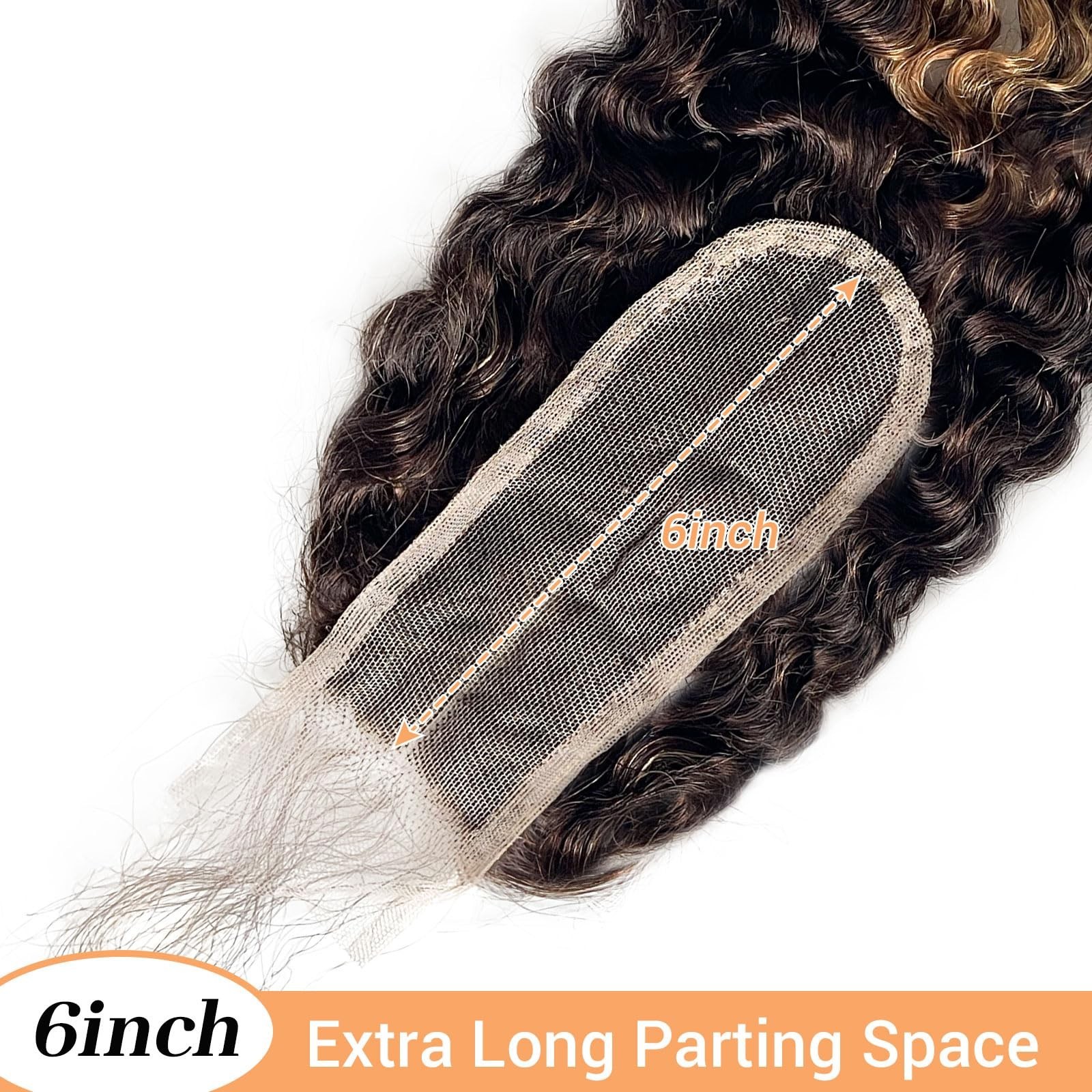 14″ 2×6 HD Lace Closure – P4/27 Highlight Burmese Curly Human Hair, Middle Part