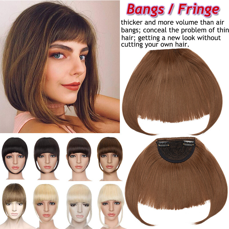 Thin Neat Bangs Clip in Bangs Real as Human Hair Extensions Front Hairpiece US