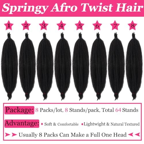 16 Inch Springy Afro Twist Hair 3 packs Pre-Separated 16 Inch (Pack of 3) 1B#