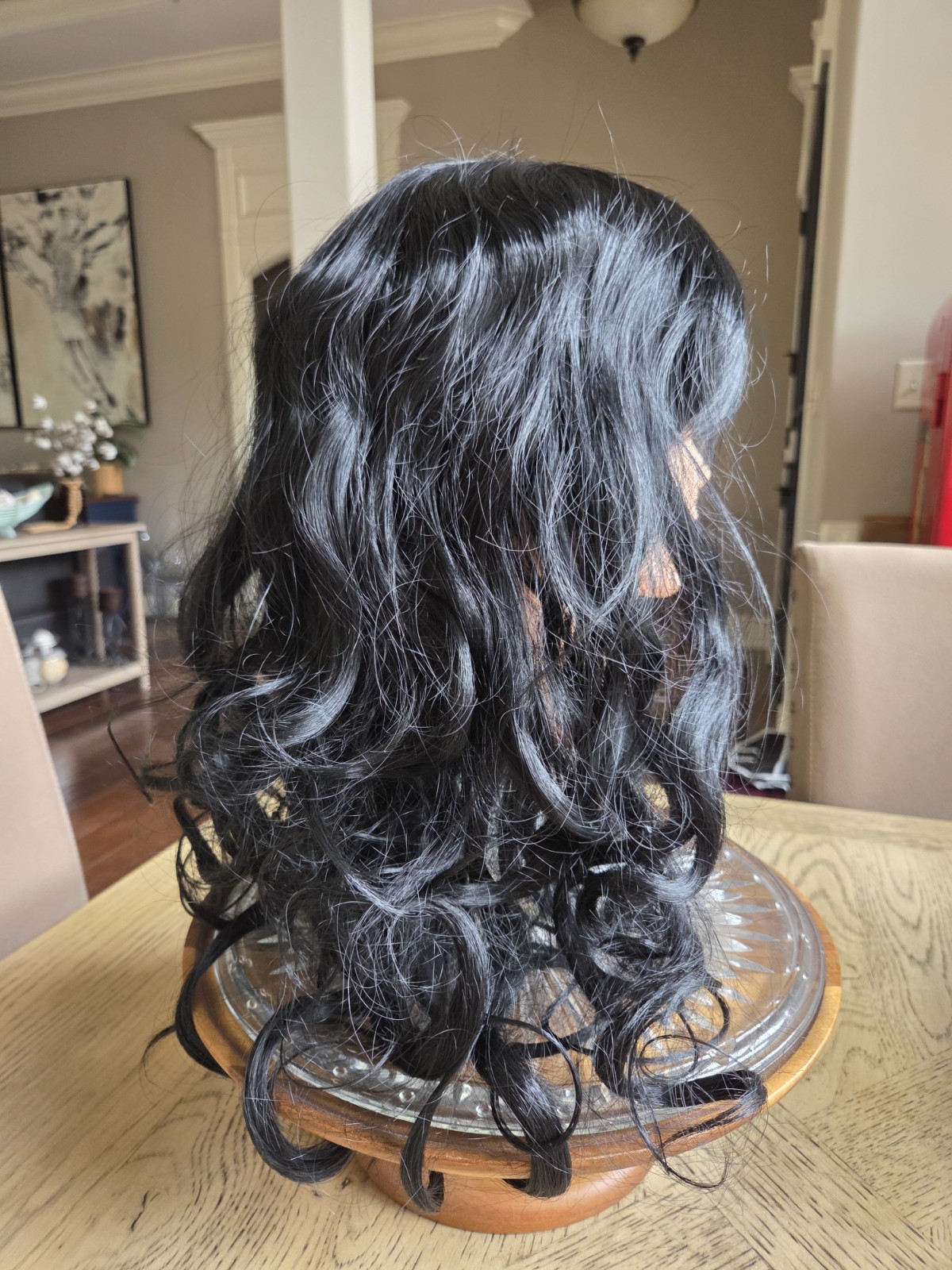 Wig Long Black Tousled Curls Layered With Bangs Jet Black Adjustable New