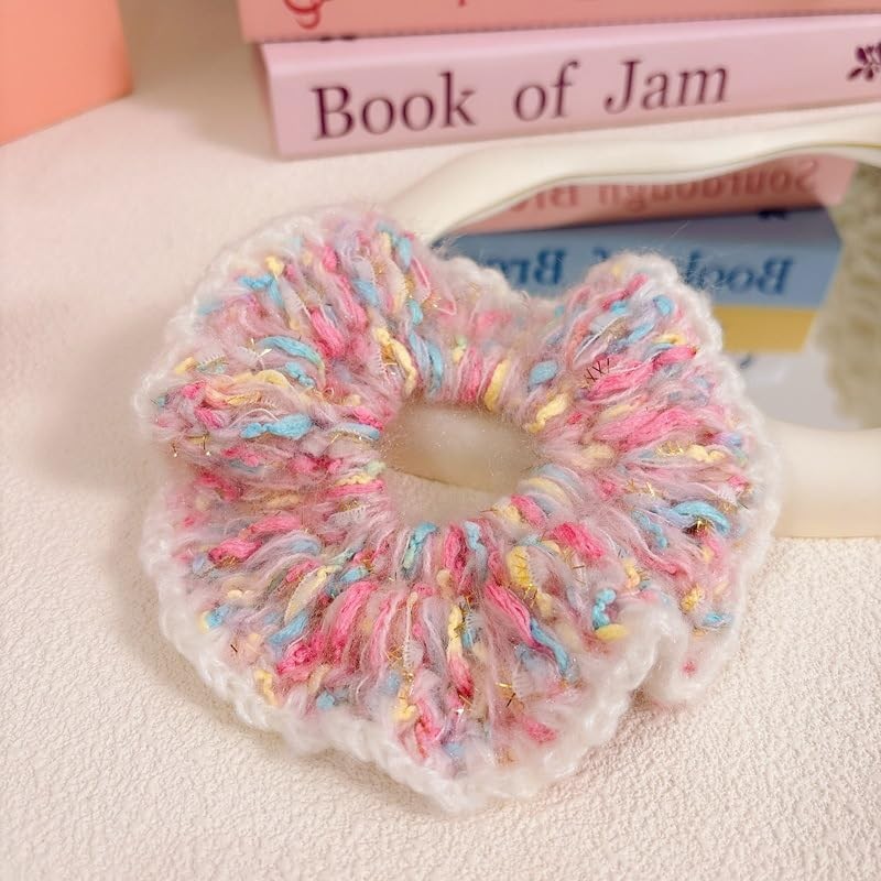 Scrunchies for Women’s Hair Sweet Pink Knit Scrunchies for Long Thick Curly
