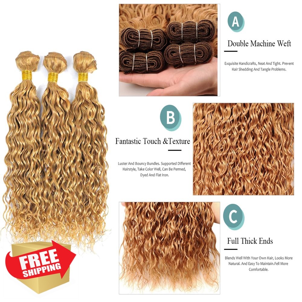 FuivJuix #27 Blonde Water Wave Human Hair 28 Inch 3 Bundles