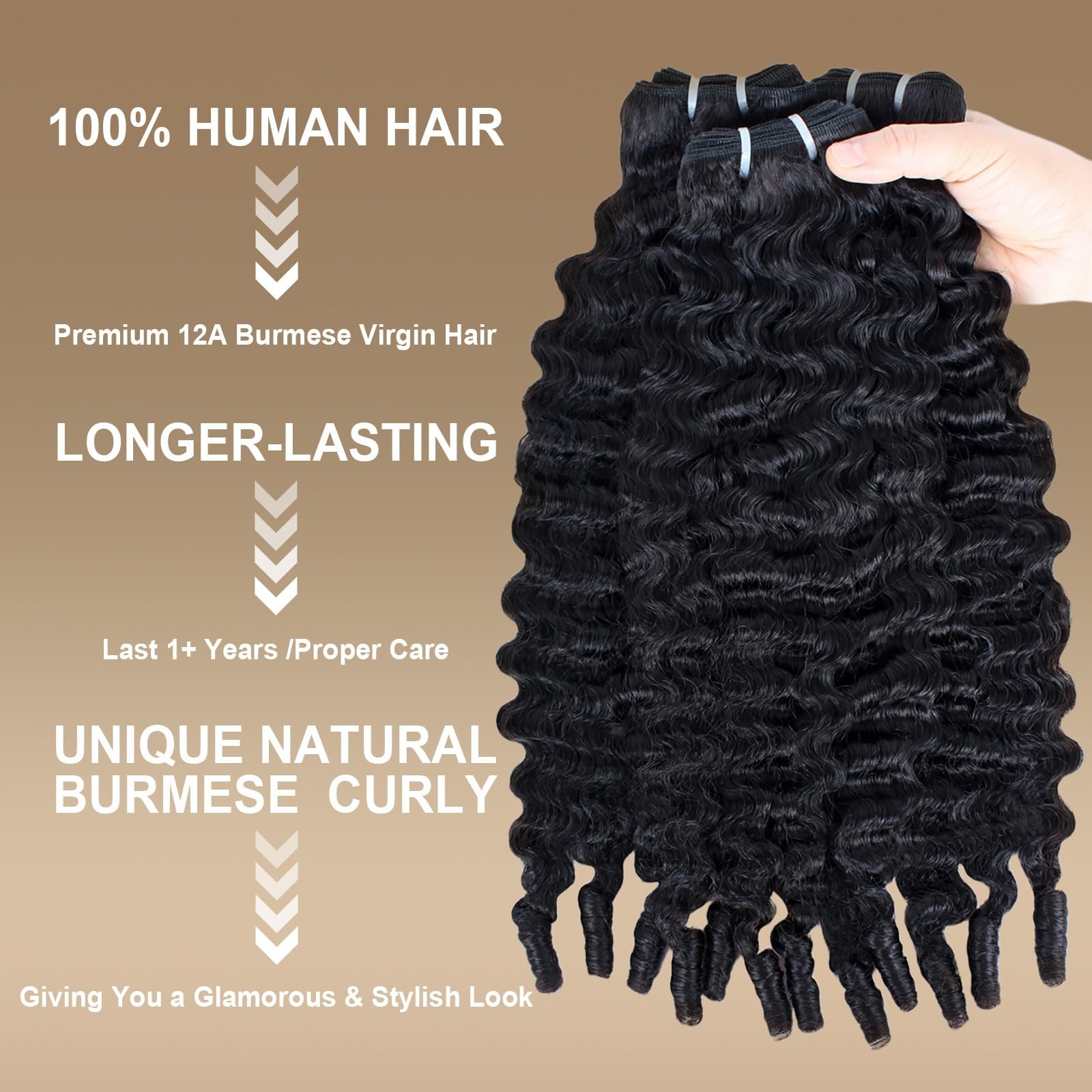 18-22″ Curly Human Hair Bundles – 100% Unprocessed Water Wave Extensions, Deep W
