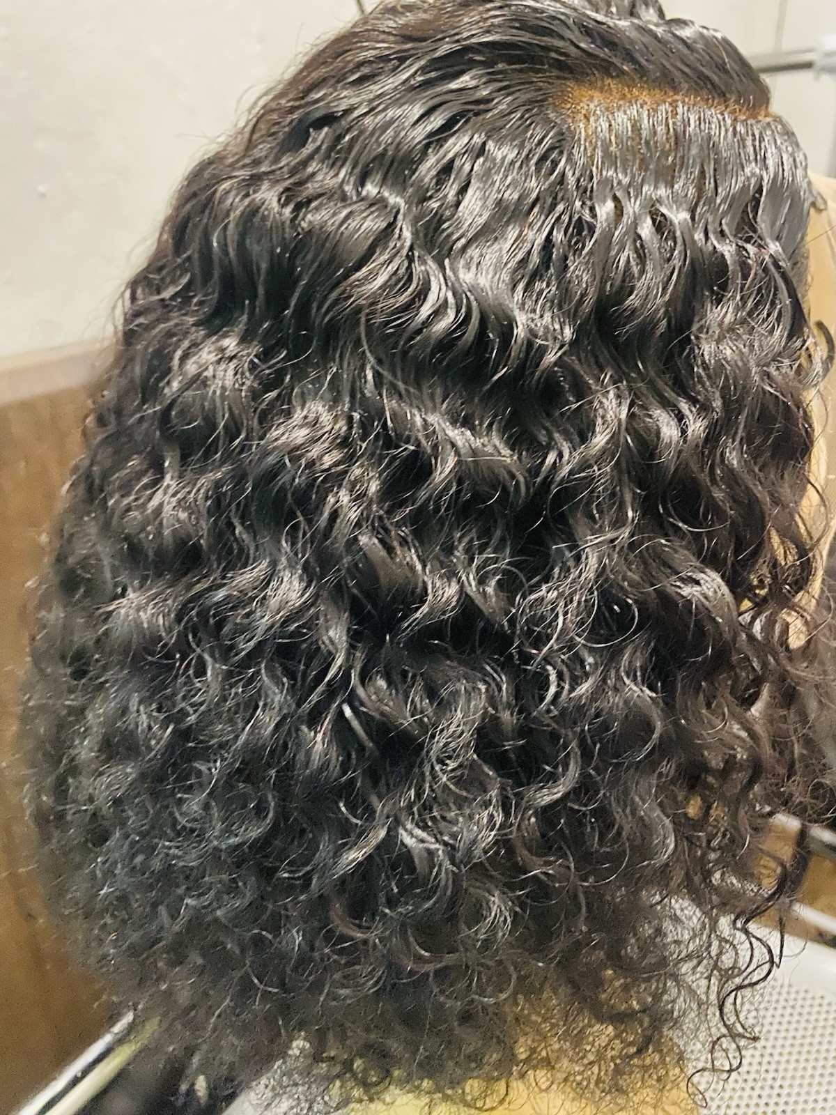 Black Curly Lace Front Wig Glueless Free-Part Natural Look for Women Adult
