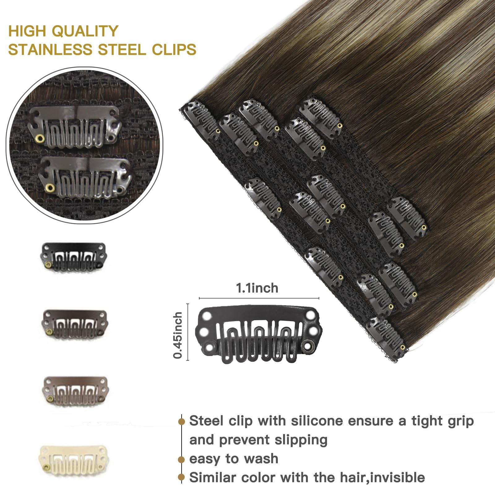 Lace Clip In Extensions Real Human Hair Balayage Walnut Brown to Ash Brown Mi…