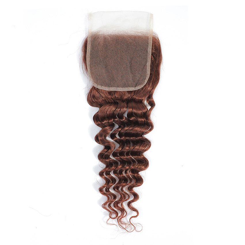 4X4 Lace Closure Brazilian 100% Human Hair Deep Wave 27# 30# Color 12-24inch