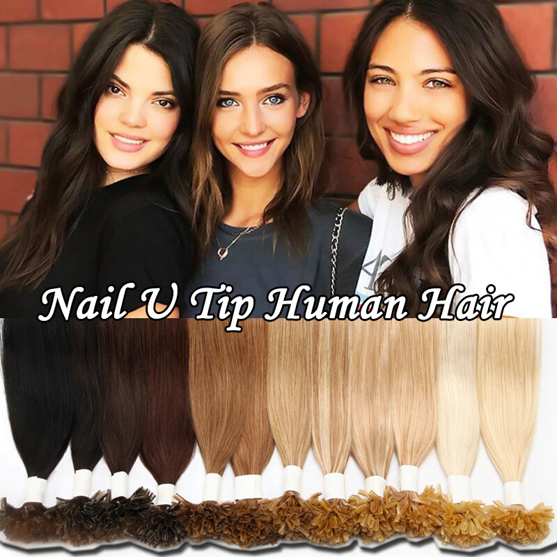 Nail U Tip Extensions 100% Remy Human Hair Keratin Glue Fusion Bonds Highlight