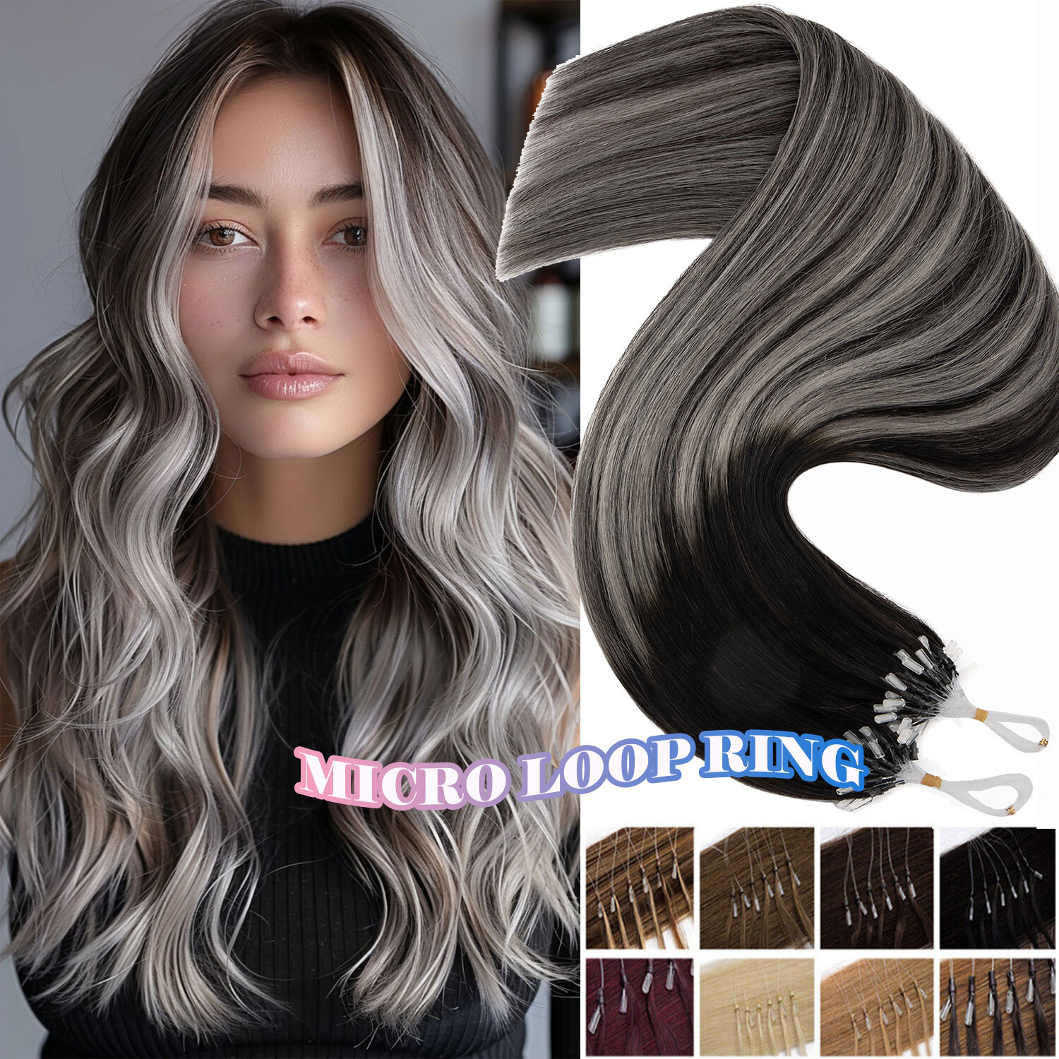 300 Strands Stick Pre Bonded Micro Loop Ring Remy Human Hair Extensions Balayage