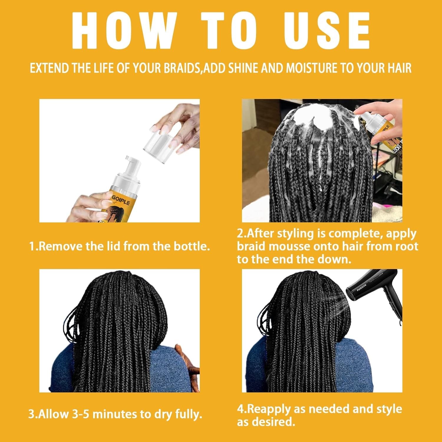 Braid Foam Control Braid Mousse for Braids Twist, Locs, No Flake Extra Hold High