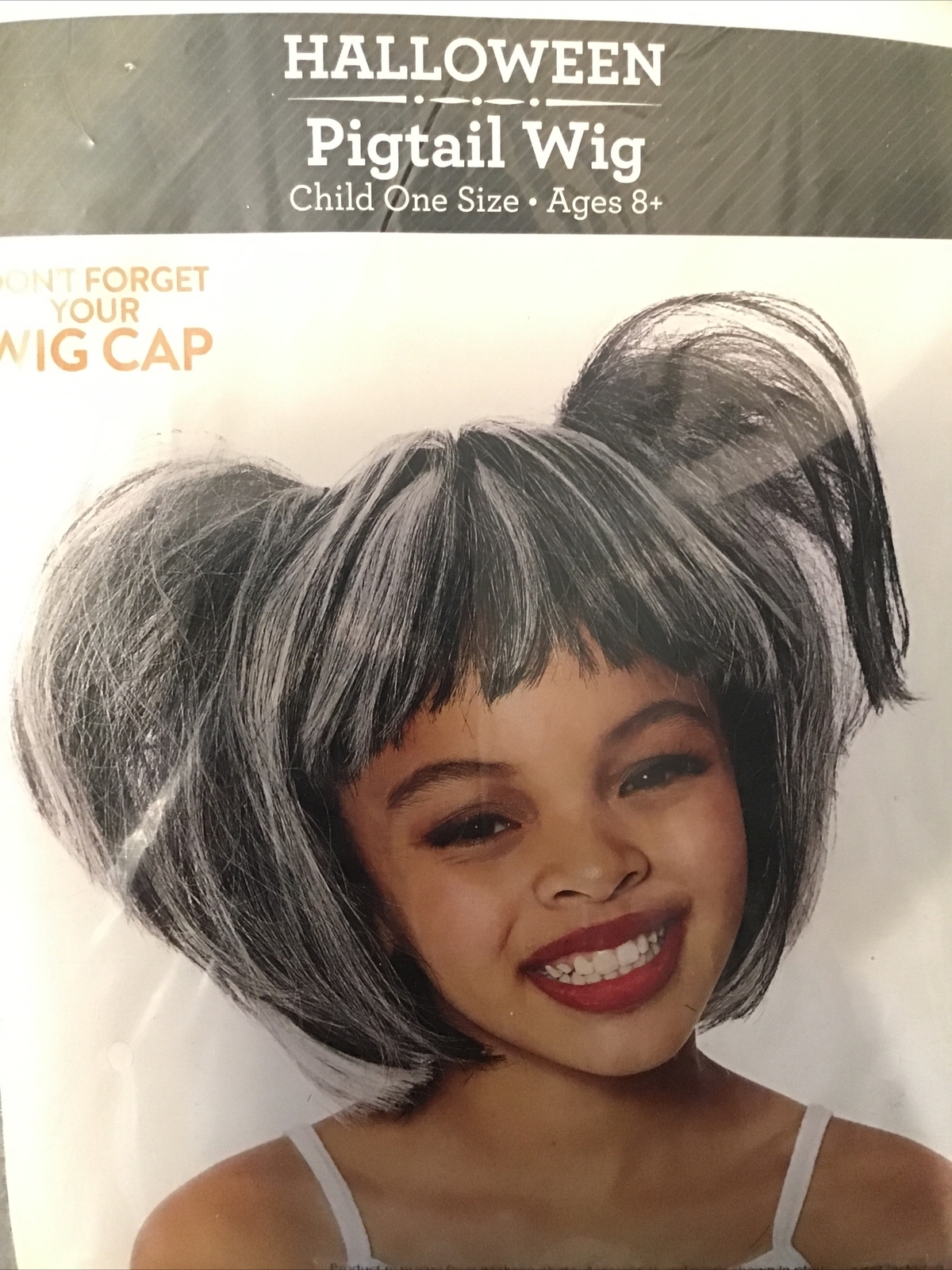 Childs One Size Pigtail Wig Halloween Costume Black with Red, White, or Pink