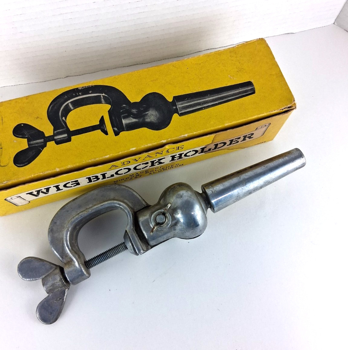 Vintage Advance Wig Block Holder Die Cast Aluminum Metal Mount Clamp