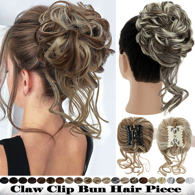 100% Natural Curly Messy Bun Hair Piece Scrunchies Updo Claw Clip In Extensions
