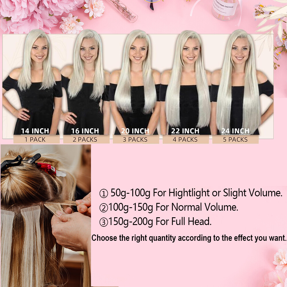 Invisible Tape In Remy Human Hair Extensions Skin Weft FULL HEAD THICK Straight