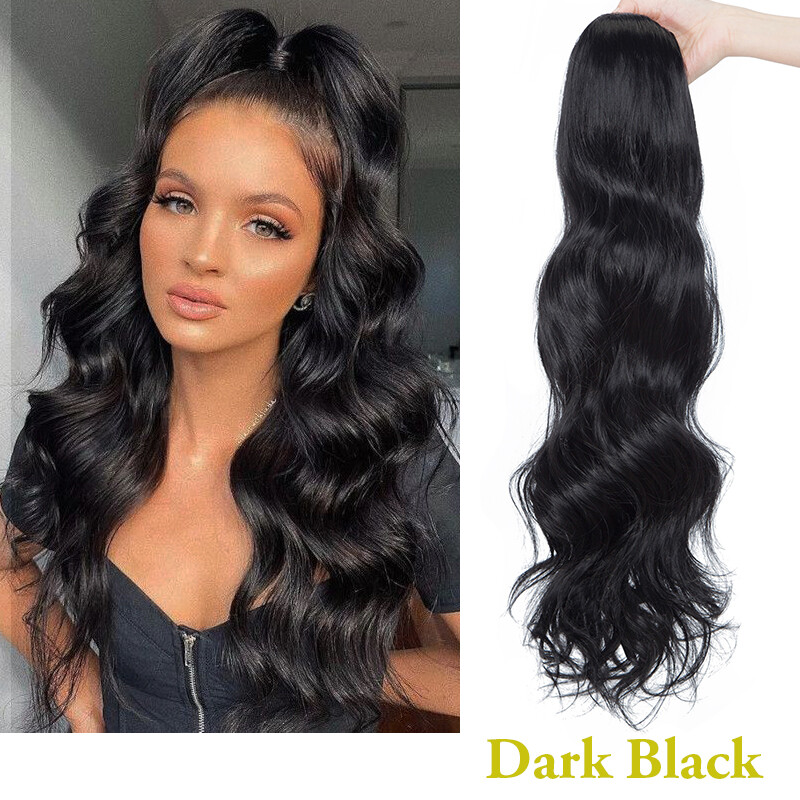 Drawstring 24″ Long Ponytail Body Wave Pony Tail Hair Extensions Clip In Fake US
