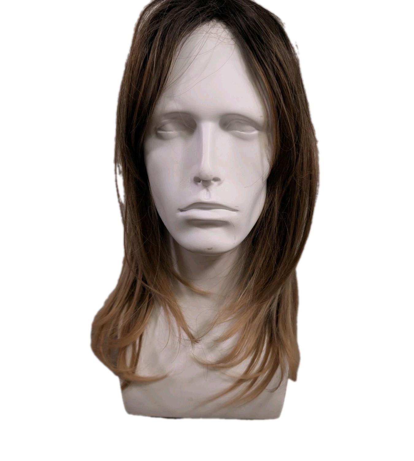 Medium Length Blonde Brown Ombre Straight Layered Synthetic Hair Wig W/Hint Red