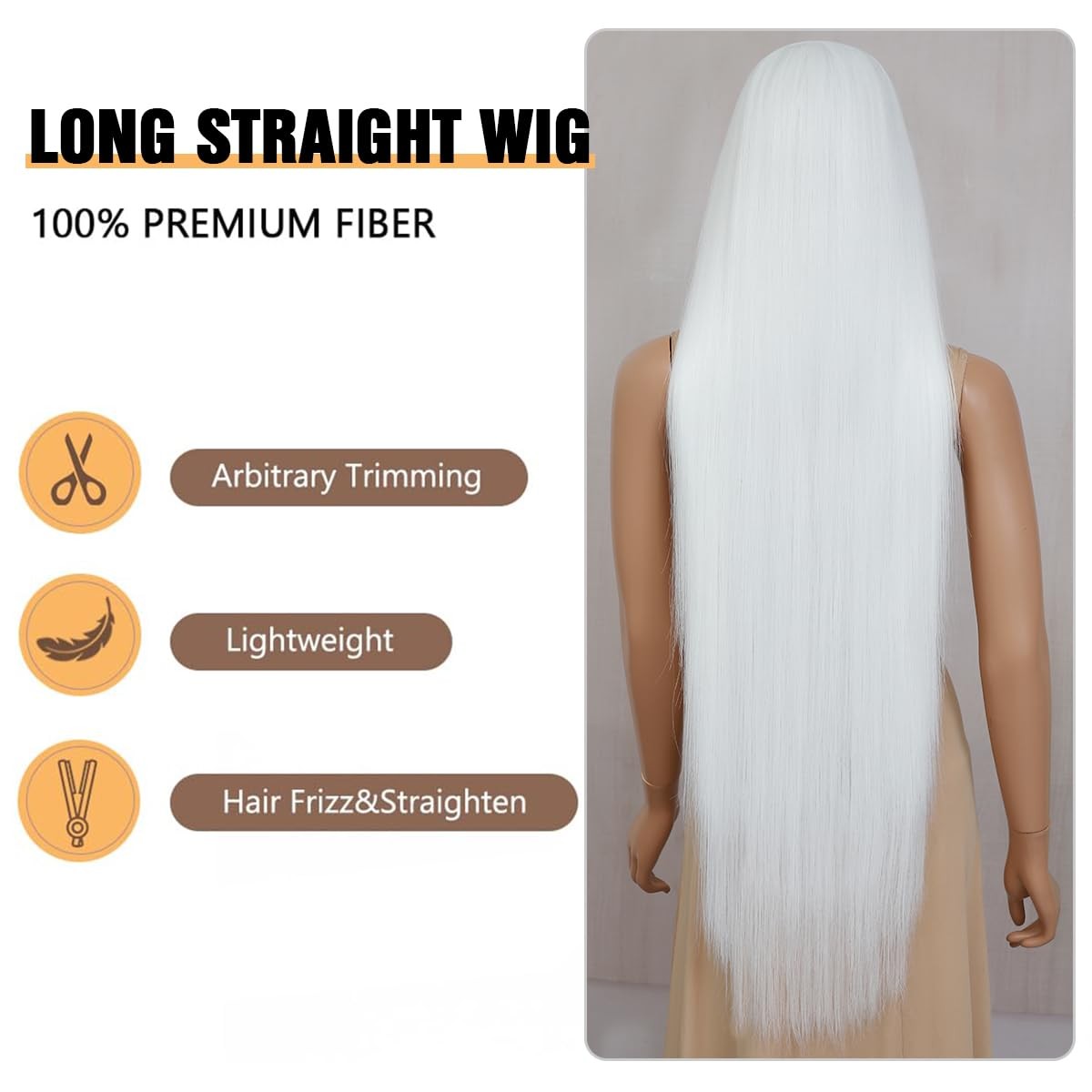 40” Synthetic Wig with Bangs Platinum White Wig Synthetic Hair Super Long St…