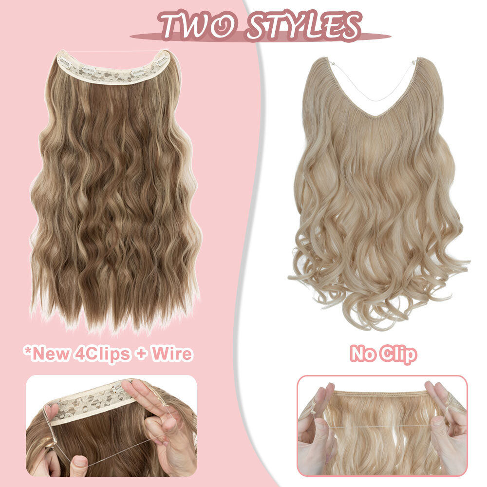 20″ Wire In Hair Extension Elastic Band Secret Miracle Ring 100% Real Thick Hair