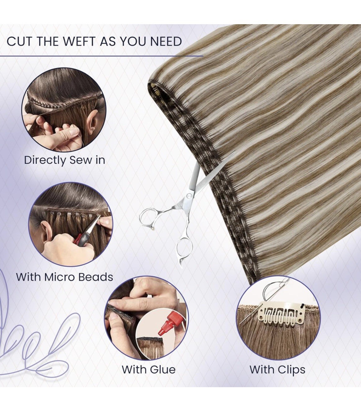 14 INCH LaaVoo REMY HUMAN HAIR WEFT – 80G LIGHT BROWN/ BLONDE HIGHLIGHTS #P8/60