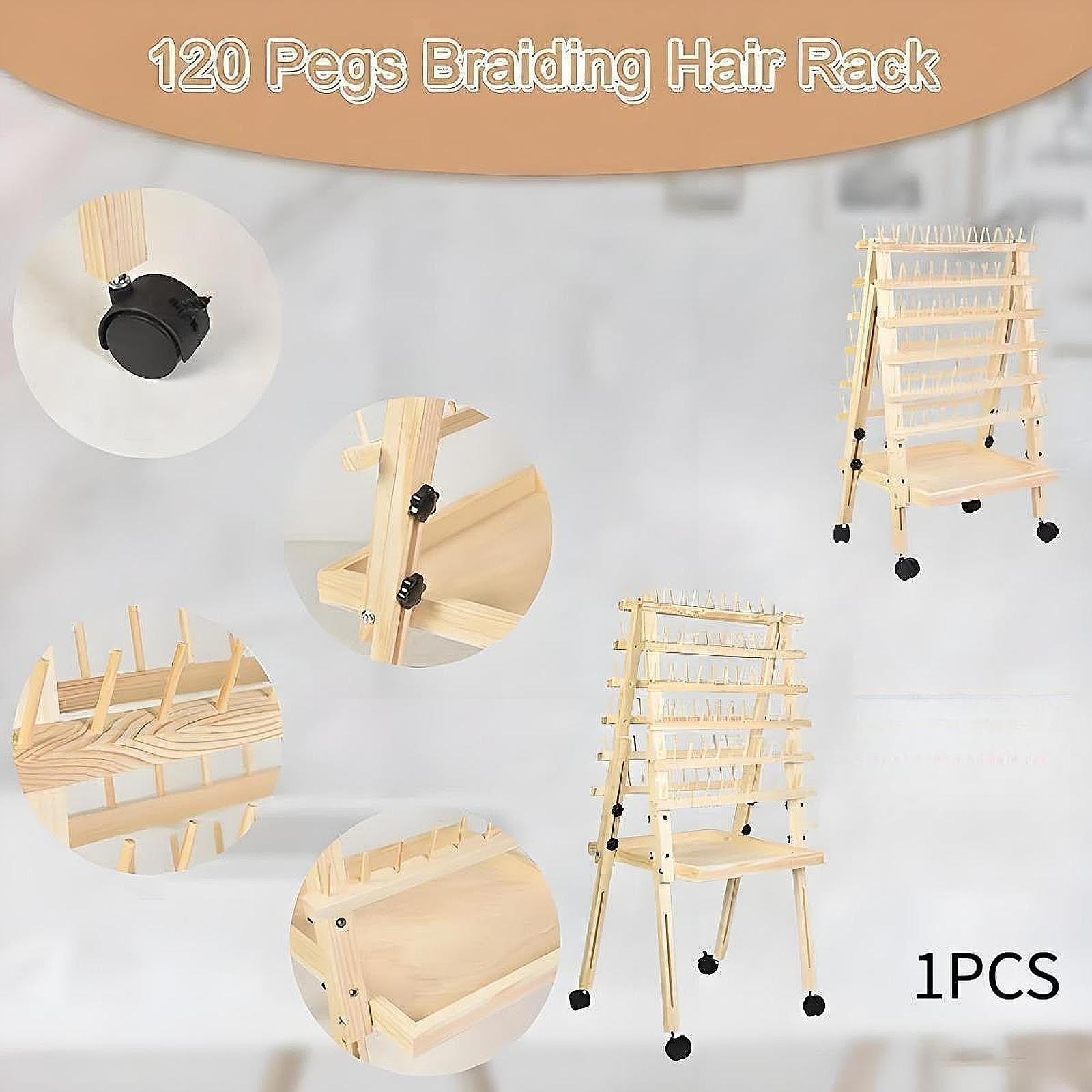 Wooden Braiding Hair Rack Stable Durability Sturdy Easy to Use 120 Pegs