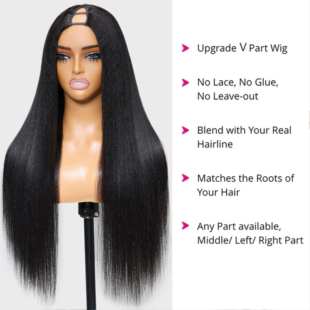 UNice Cambodian Yaki Straight V Part Human Hair Wigs Upgrade U Part Wig Glueless