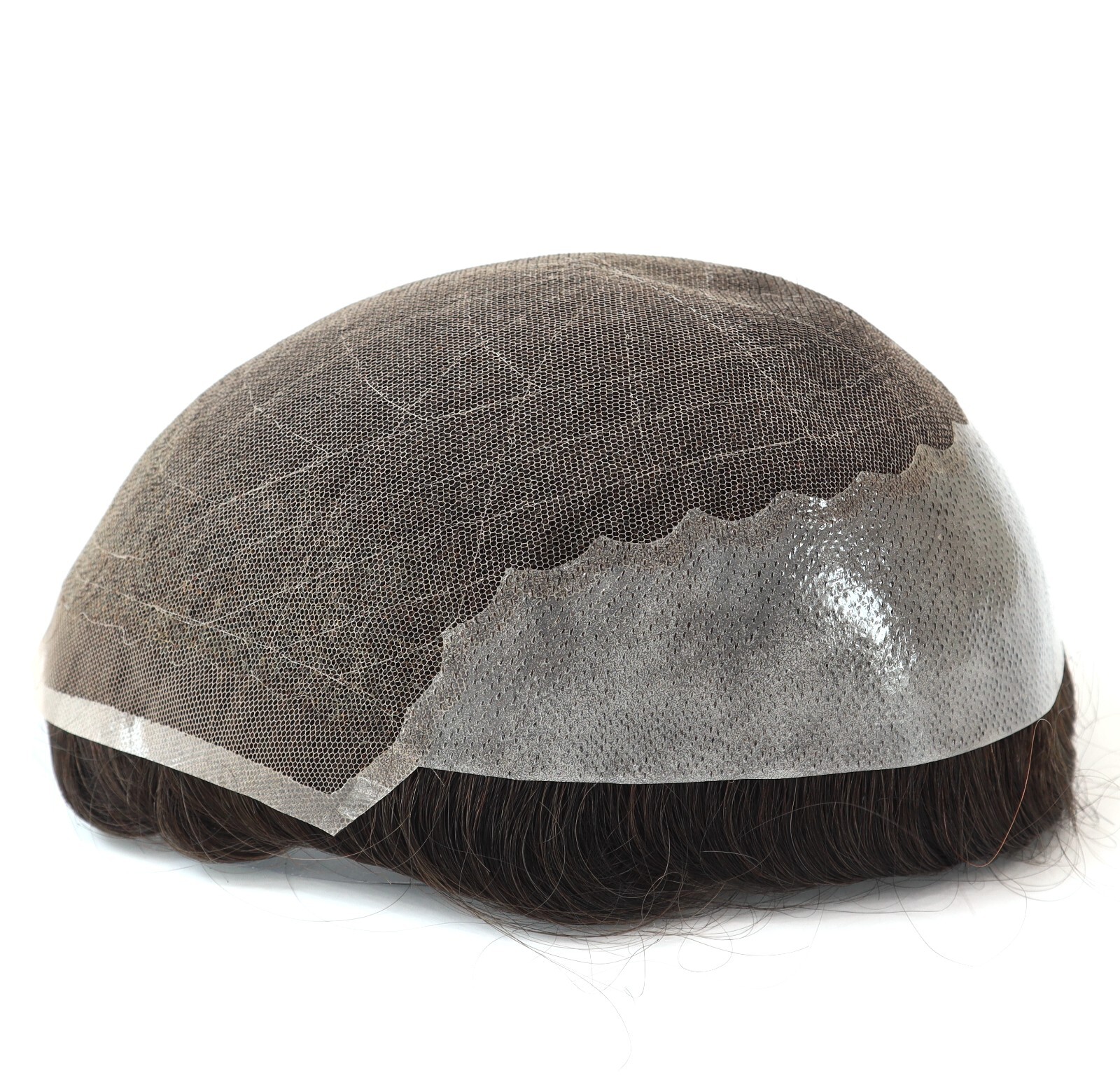 Mens Toupee Human Hair Replacement System French Lace Poly Skin Hairpiece Q6 #3