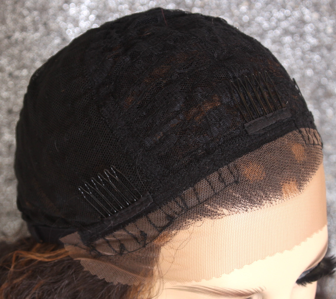 Human Hair blend Heat OK Wavy Curly Lace Front Wig Long Brown mixed DLY 4-27