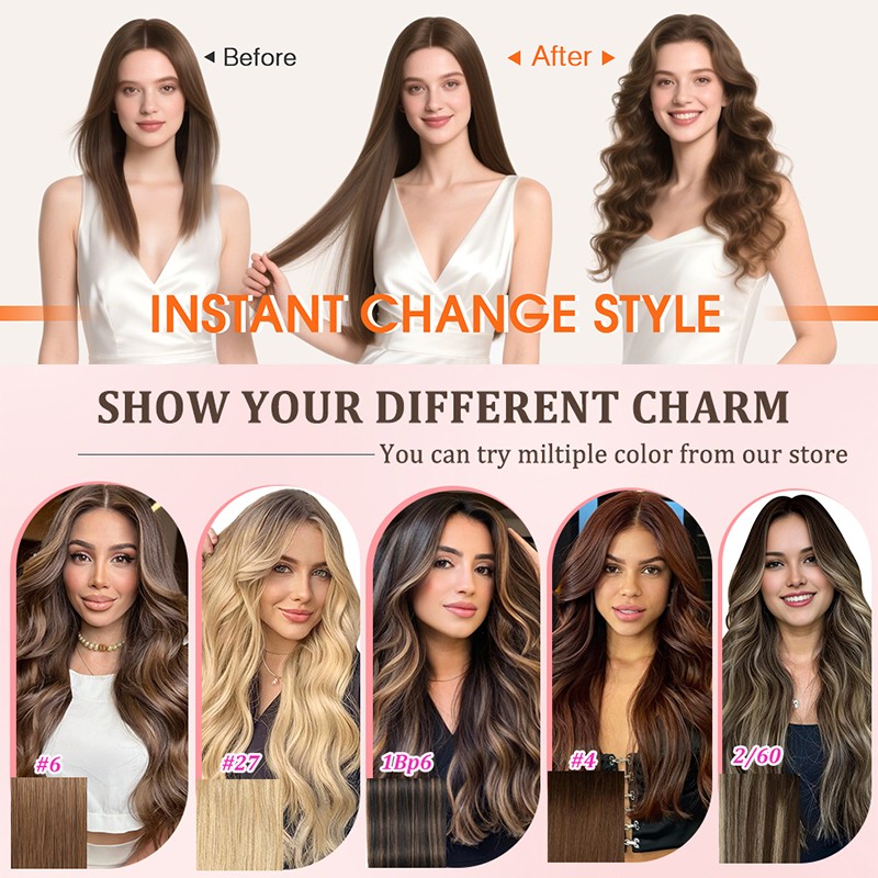Double Weft 100% Remy Human Hair Extensions Full Head Clip In 8PCS Extra Thick