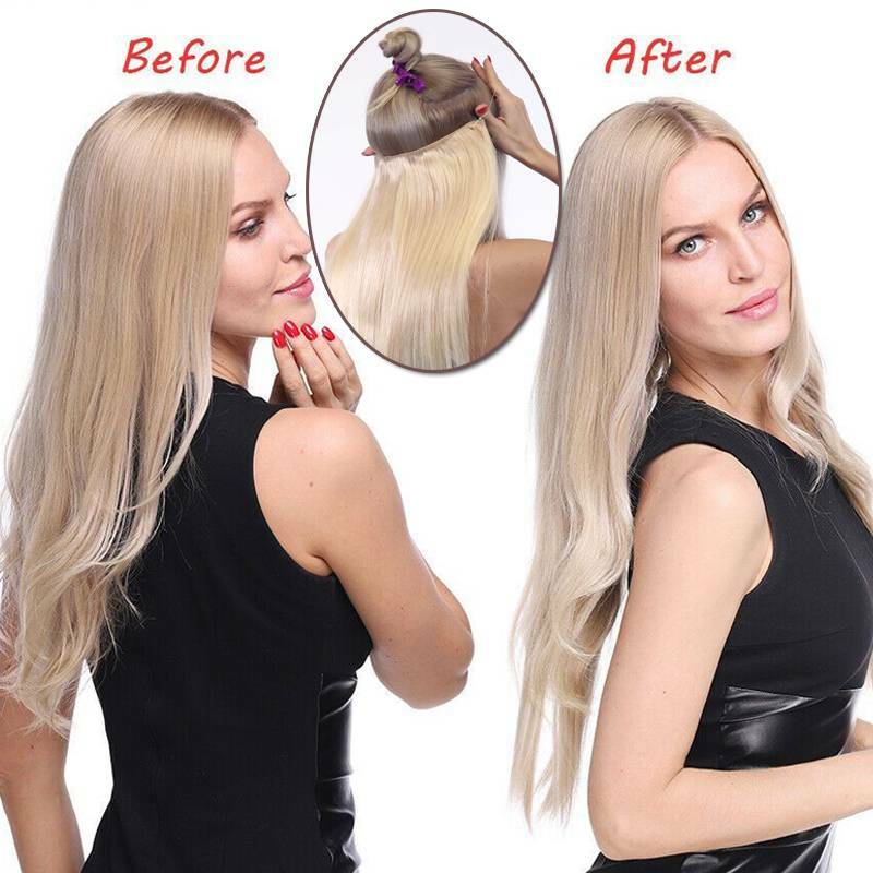 Invisible Ring Clip in Wire Fish Line Weft Remy Human Hair Extensions Hairpiece