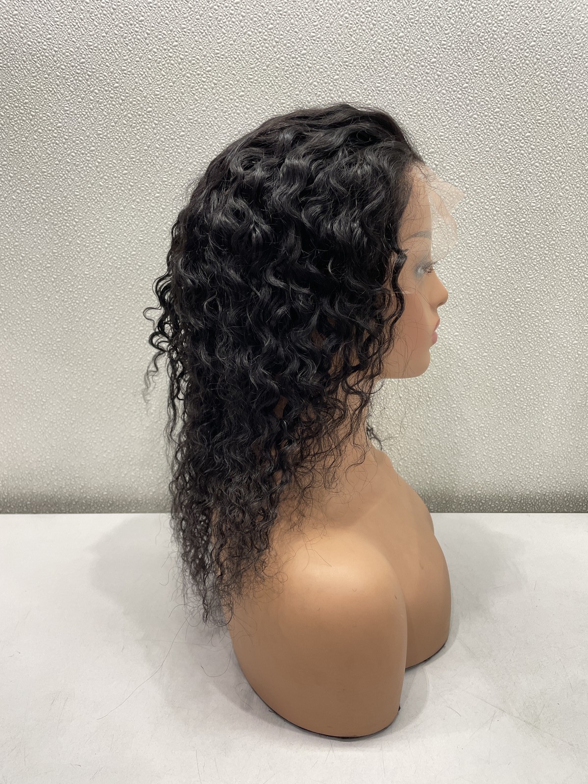Natural Black Curly Human Hair Blend 13×4 Lace Front Wig, 16″