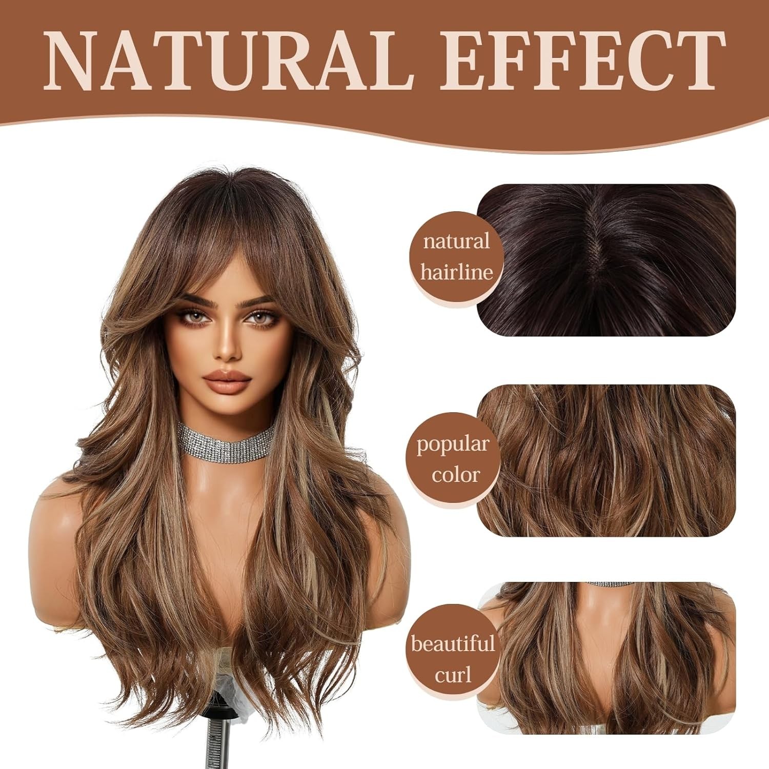 Long Brown Wigs for Women 24 Inch Long Wavy Wigs for Daily Party Use