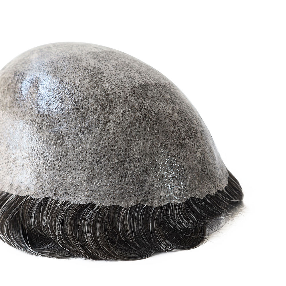 Mens Toupee Human Hair Systems Full Poly Thin Skin Hair Piece Replacement System