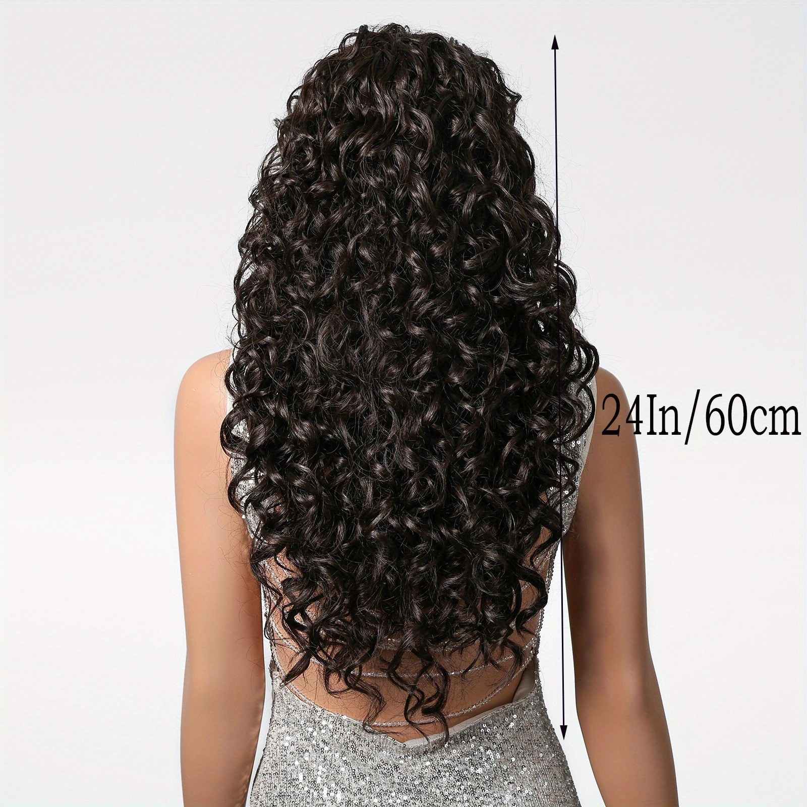 Black Brown Long Curly Wig w/Full Bangs Womens Synthetic Hair Wig Cosplay/Party