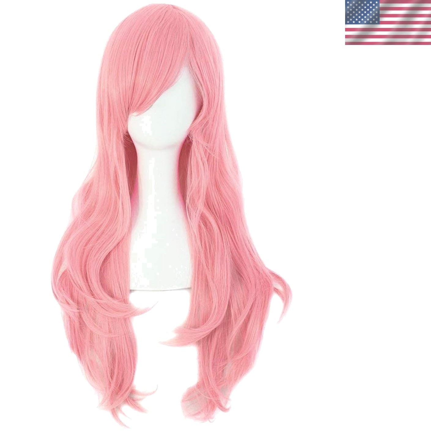 Cosplay-Ready 28 Inch Pink Curly Wig with Side Bangs – Synthetic & Modern Style