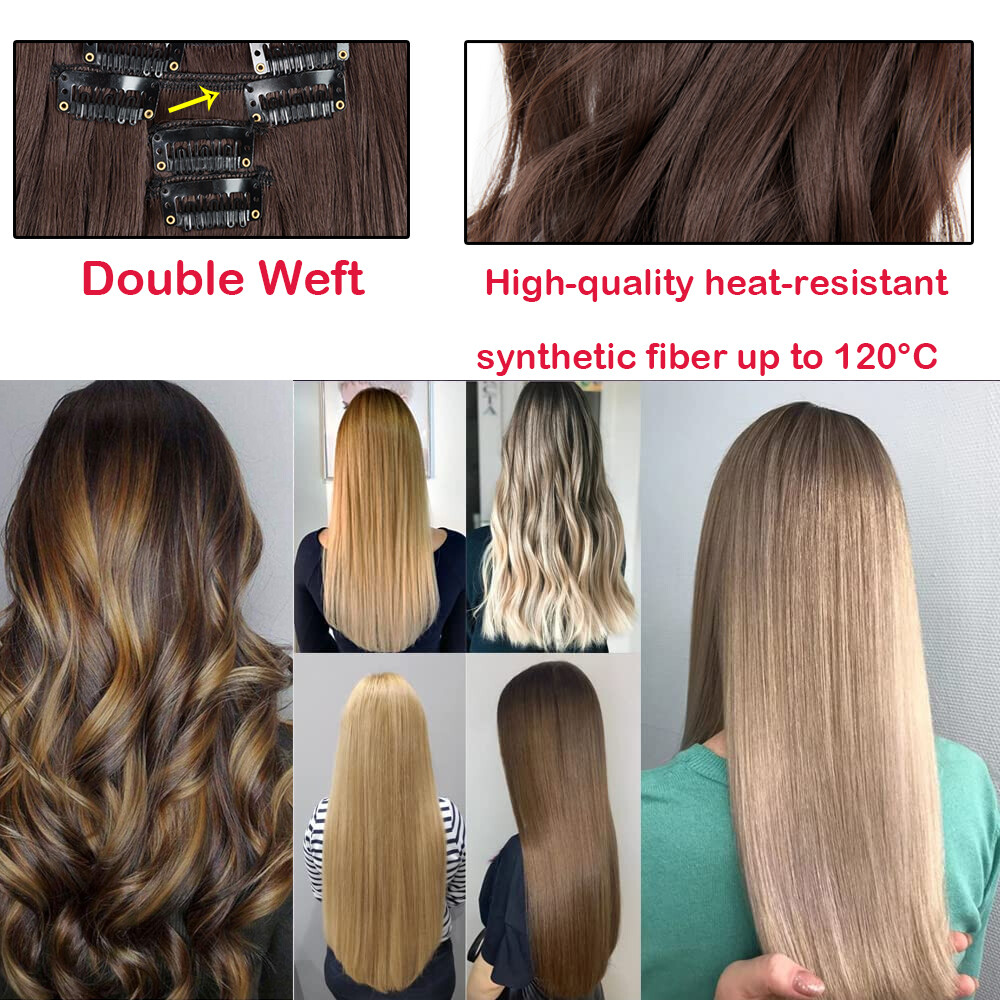 Thick 8Pcs 18Clips Clip in Full Head Hair Extensions Curly Straight For Woman US