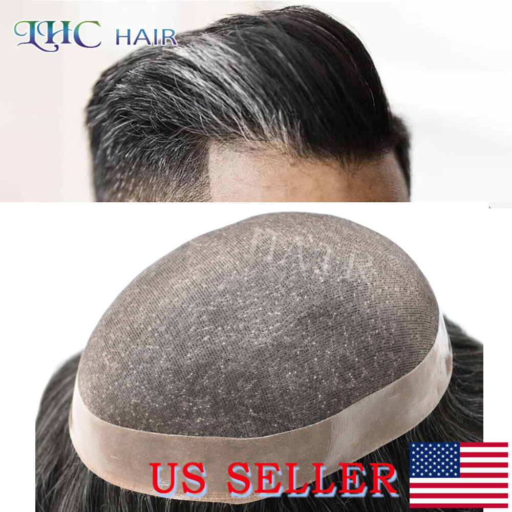 Fine Mono Lace Mens Toupee Human Hair System Durable Hairpiece Monofilament Wig