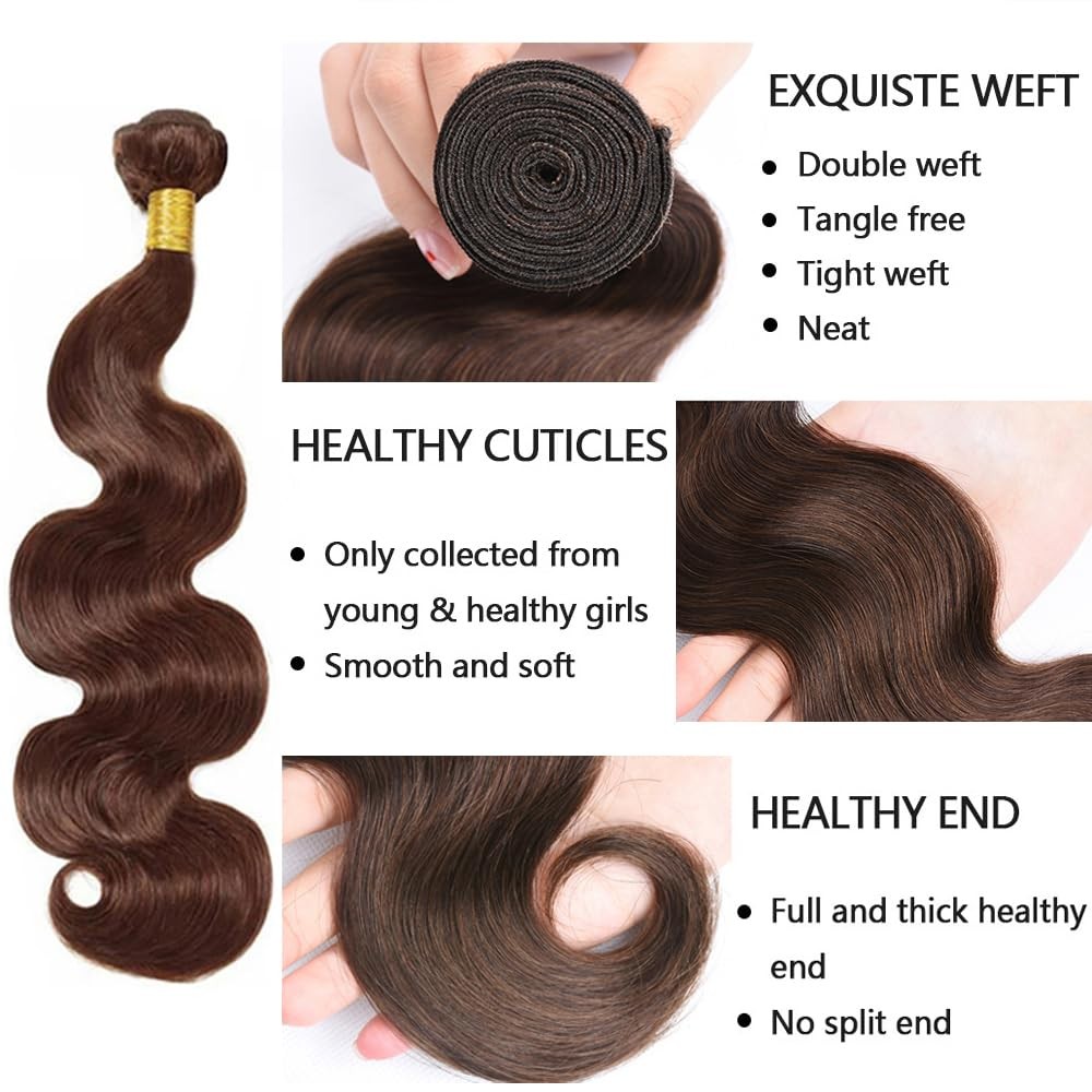 Aonbamds 4 Body Wave Bundle Chocolate Brown Bundles Human Hair 20 22 24 Inch