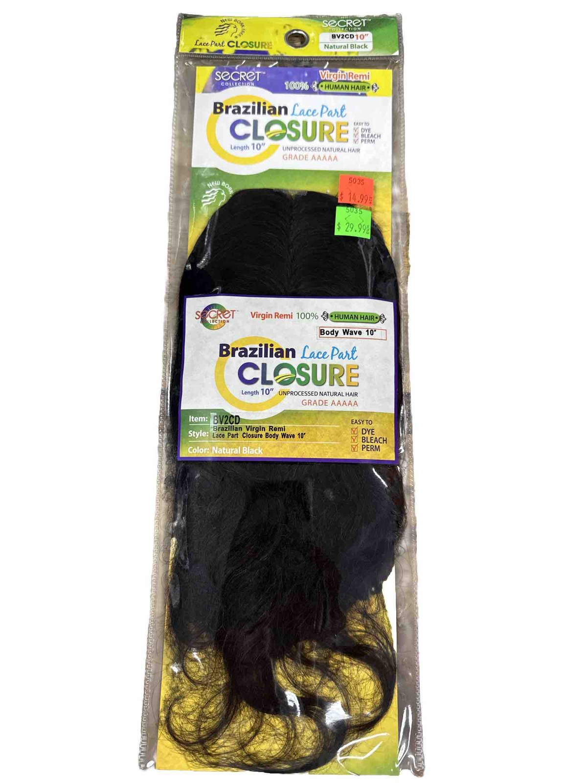 New Born Free 100% Human Brazilian Lace Closure Body Wave 10” Natural Black