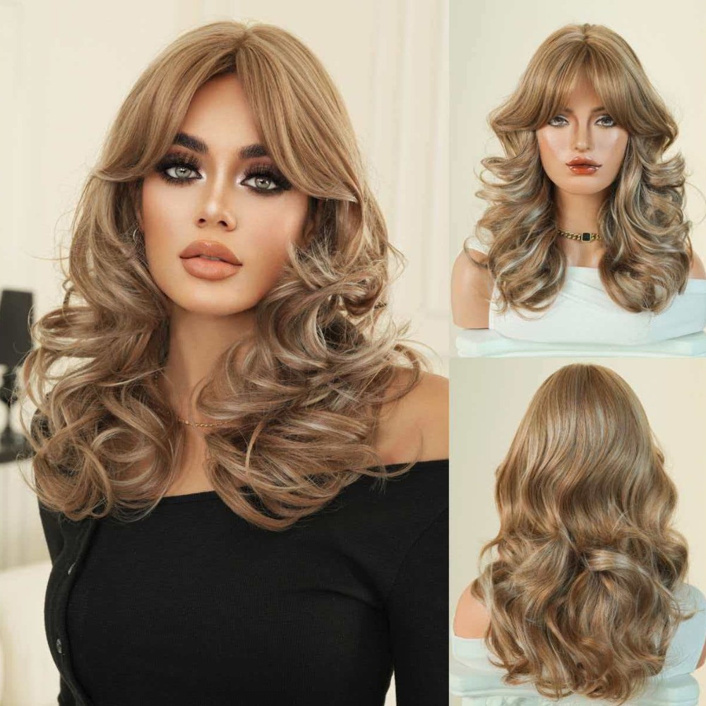 Fluffy Short Bob Wig with Curtain Bangs Heat Resistant Synthetic Cosplay Party